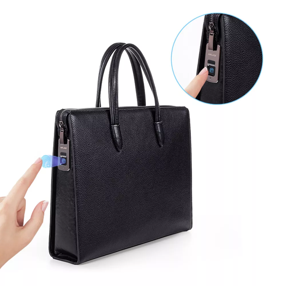 Custom Black Comfortable Business Leather Computer Fingerprint Briefcase Factory