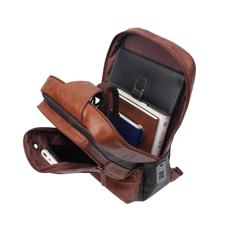 OEM ODM Men's Brown Leather Fingerprint Sling Bag Supplier
