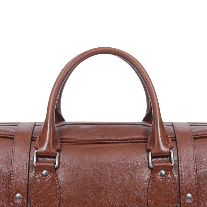 Wholesale Custom Dark Brown Leather Smart Fingerprint Travel Bag Manufacturer