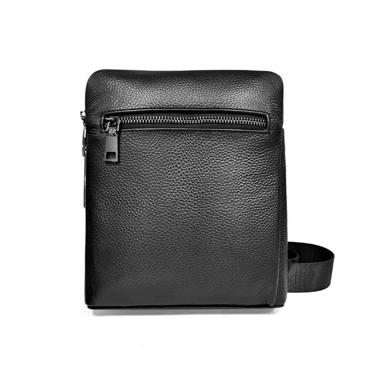 Custom Mens Black Leather One Shoulder Fingerprint Sling Bag Manufacturer