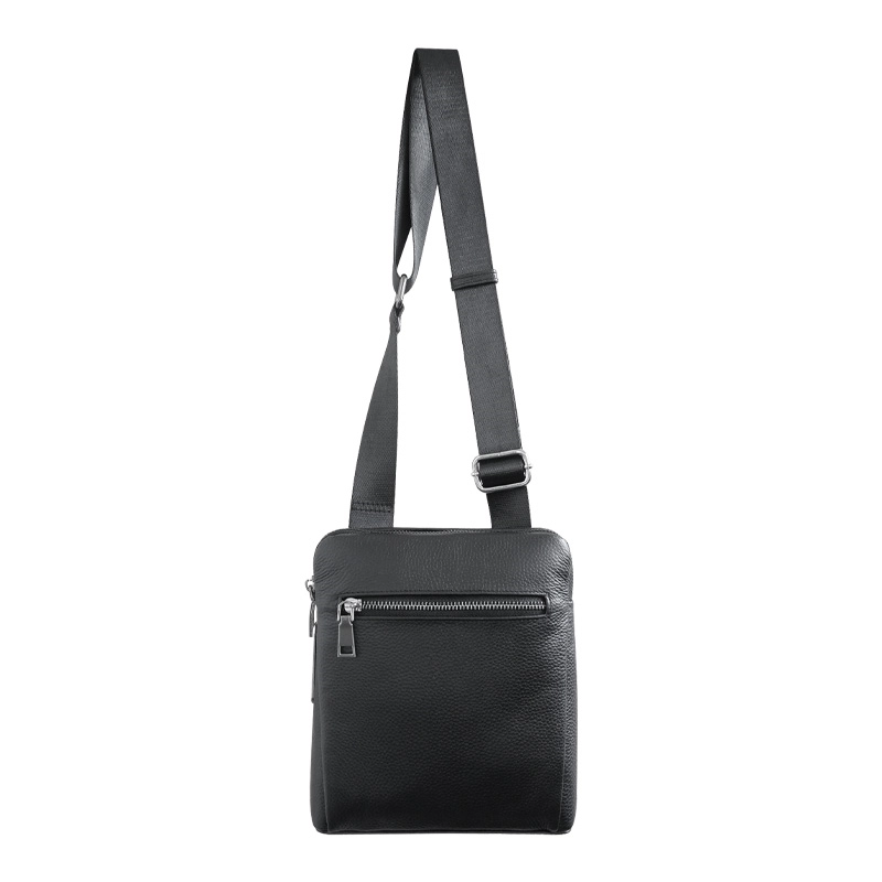 Custom Mens Black Leather One Shoulder Fingerprint Sling Bag Manufacturer