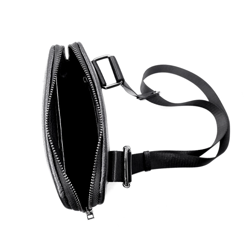Custom Mens Black Leather One Shoulder Fingerprint Sling Bag Manufacturer