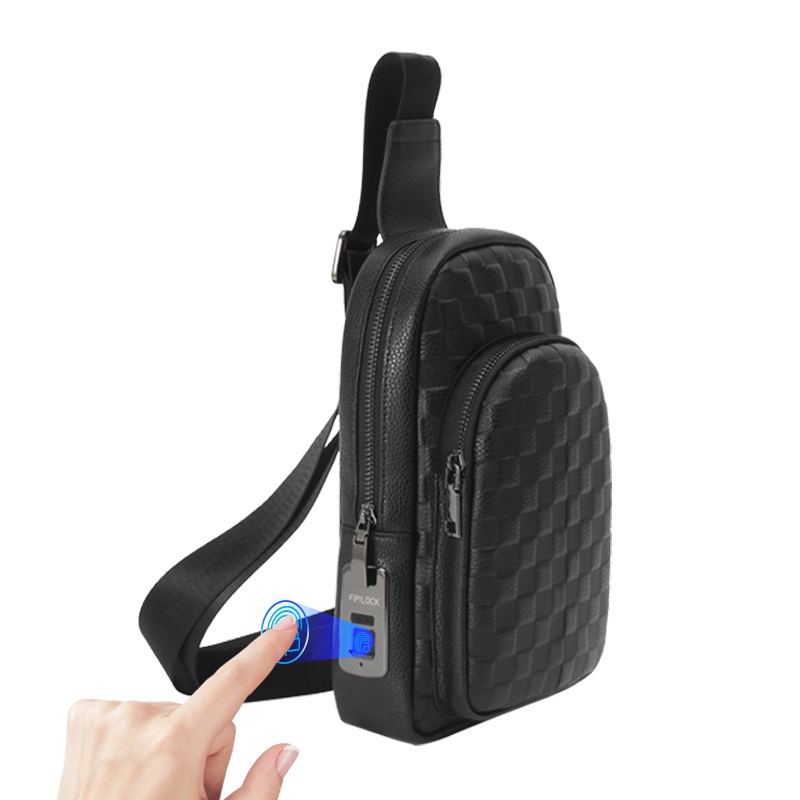 Factory Price Mens Black Casual Fingerprint Lock Sling Bag