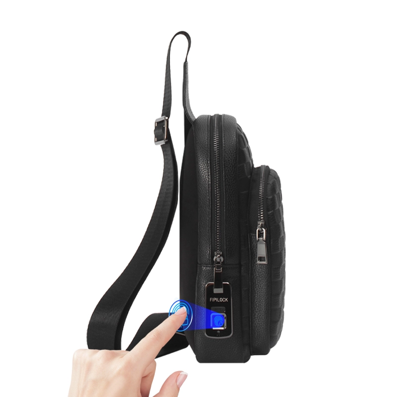 Factory Price Mens Black Casual Fingerprint Lock Sling Bag