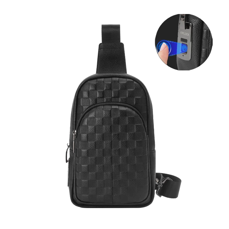 Factory Price Mens Black Casual Fingerprint Lock Sling Bag