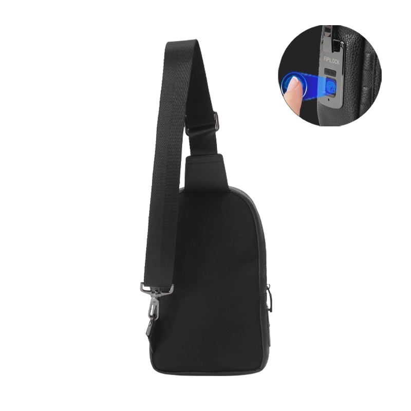 Factory Price Mens Black Casual Fingerprint Lock Sling Bag