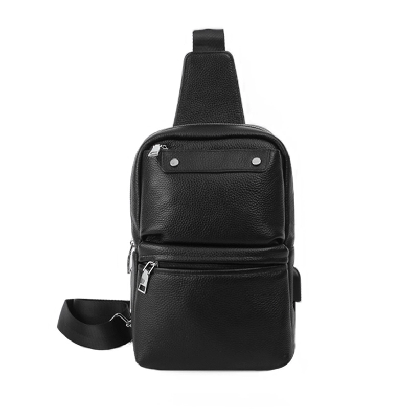 Custom Adjustable Strap Black Leather Fingerprint Lock Sling Bag Manufacturer