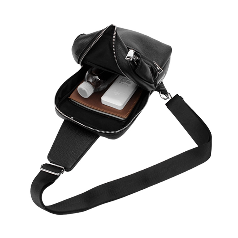 Custom Adjustable Strap Black Leather Fingerprint Lock Sling Bag Manufacturer