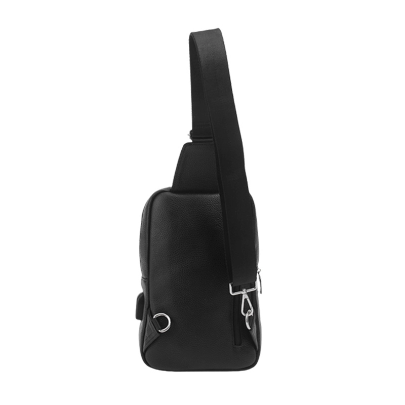 Custom Adjustable Strap Black Leather Fingerprint Lock Sling Bag Manufacturer