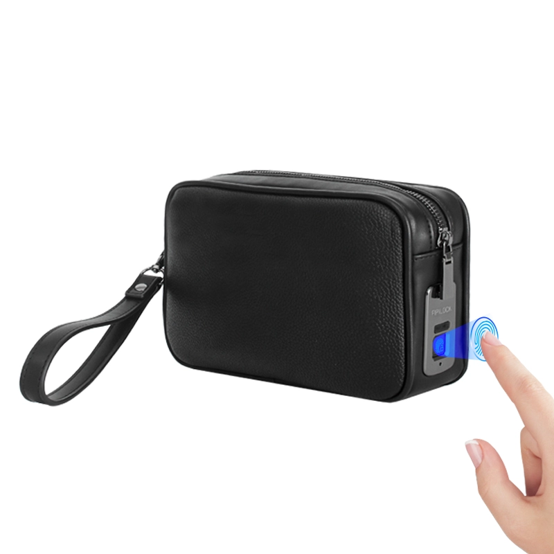 Custom Portable Mens Black Leather Business Fingerprint Clutch Bag Supplier