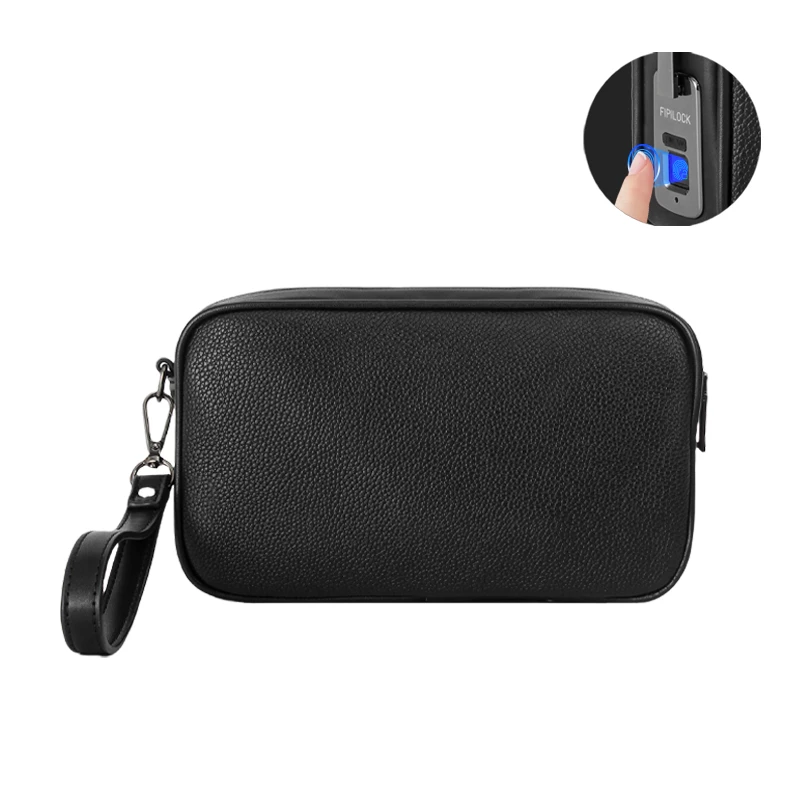 Custom Portable Mens Black Leather Business Fingerprint Clutch Bag Supplier