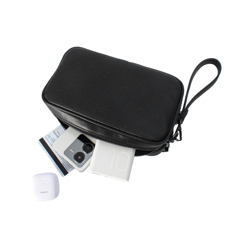 Custom Portable Mens Black Leather Business Fingerprint Clutch Bag Supplier