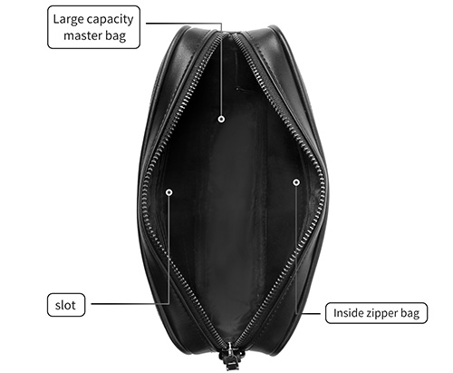 black leather clutch handbag