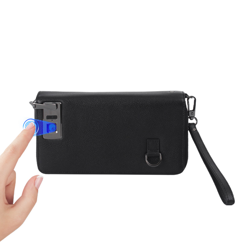 OEM ODM Black One-second Unlock Smart Fingerprint Clutch Bag Factory