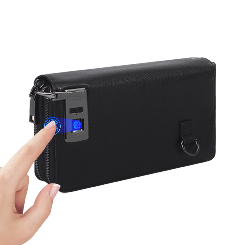 OEM ODM Black One-second Unlock Smart Fingerprint Clutch Bag Factory
