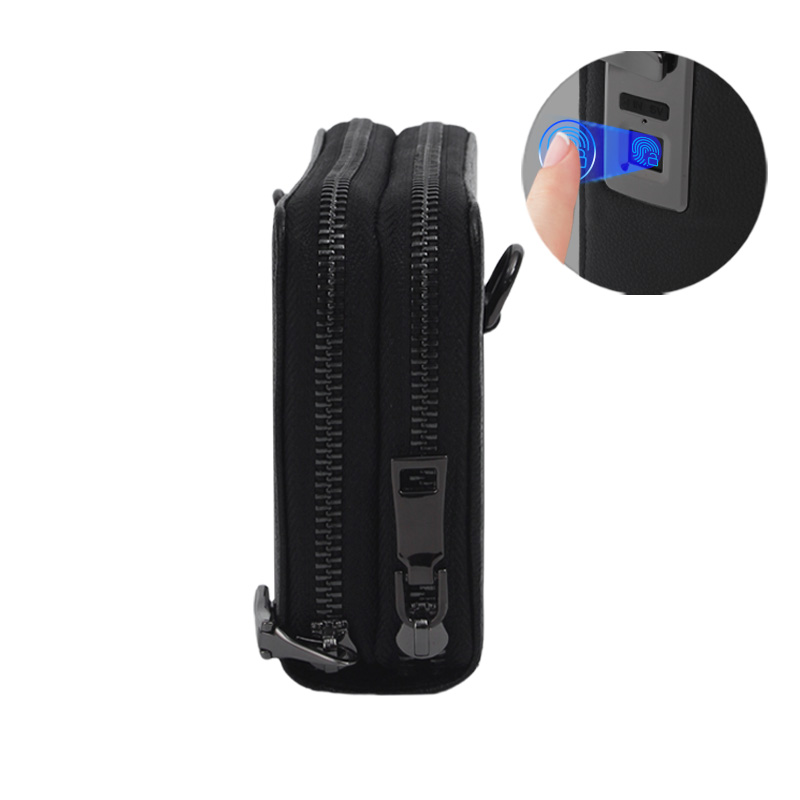 OEM ODM Black One-second Unlock Smart Fingerprint Clutch Bag Factory