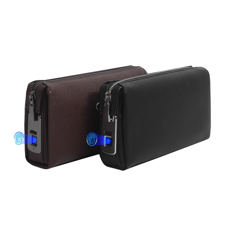 Custom Protable Black Brown Leather Fingerprint Clutch Bag Manufacturer