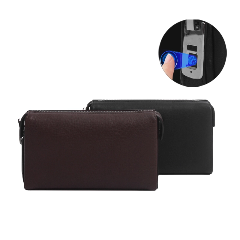 Custom Protable Black Brown Leather Fingerprint Clutch Bag Manufacturer