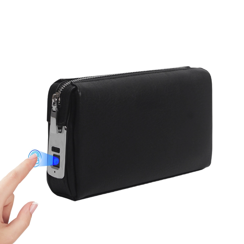Custom Protable Black Brown Leather Fingerprint Clutch Bag Manufacturer