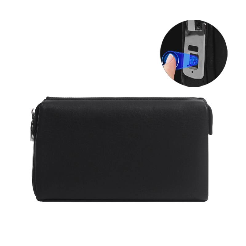 Custom Protable Black Brown Leather Fingerprint Clutch Bag Manufacturer
