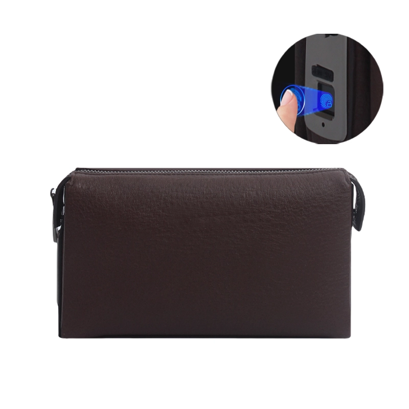 Custom Protable Black Brown Leather Fingerprint Clutch Bag Manufacturer