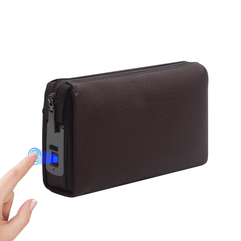 Custom Protable Black Brown Leather Fingerprint Clutch Bag Manufacturer