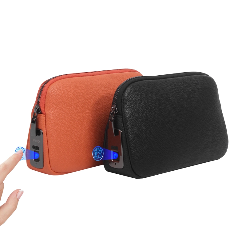 Custom Smart Black Orange Anti-Theft Fingerprint Clutch Bag Factory