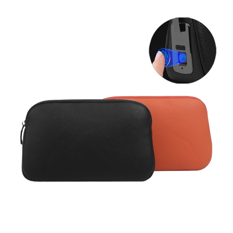 Custom Smart Black Orange Anti-Theft Fingerprint Clutch Bag Factory