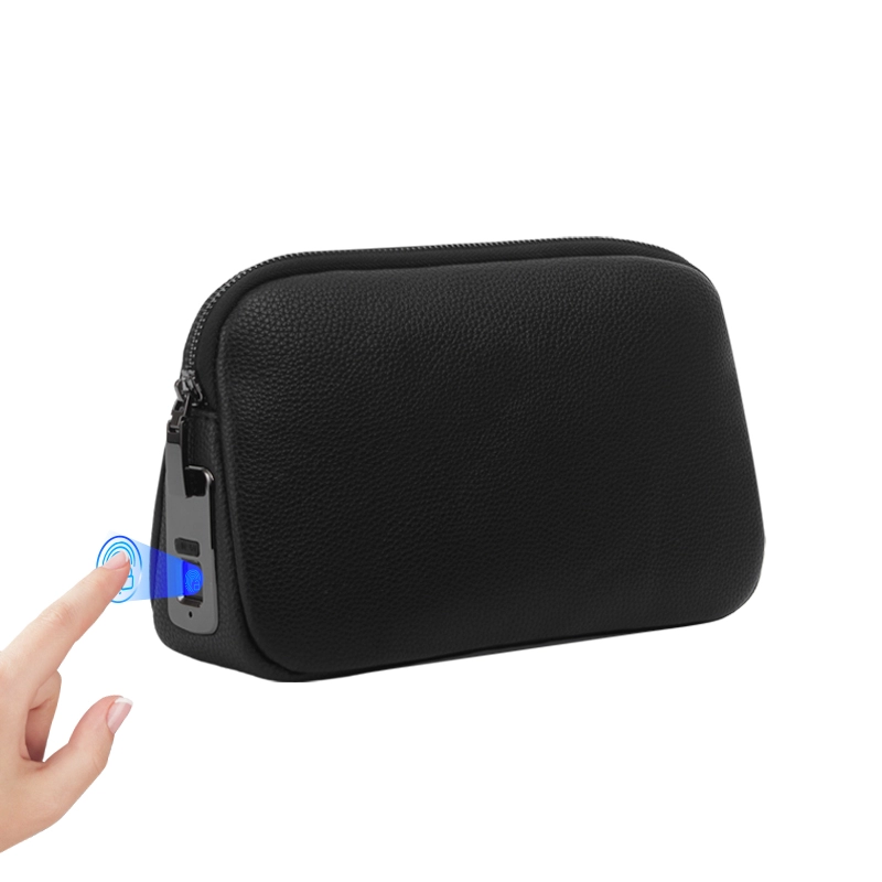Custom Smart Black Orange Anti-Theft Fingerprint Clutch Bag Factory