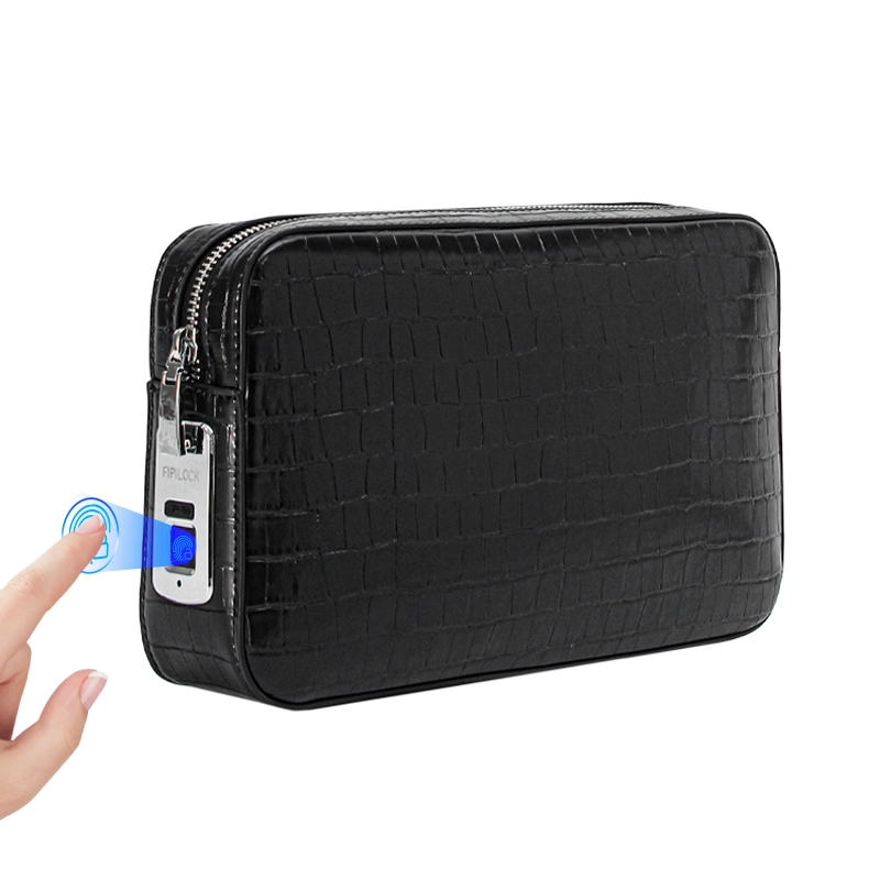 Portable Black Mens Business Anti-Theft Fingerprint Lock Clutch Bag