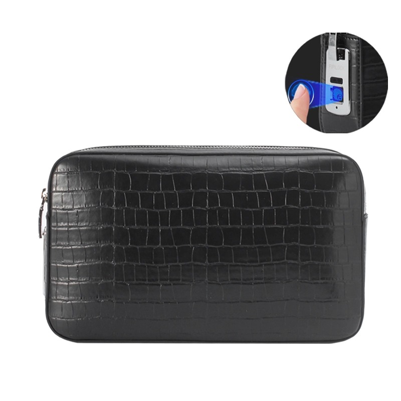 Portable Black Mens Business Anti-Theft Fingerprint Lock Clutch Bag