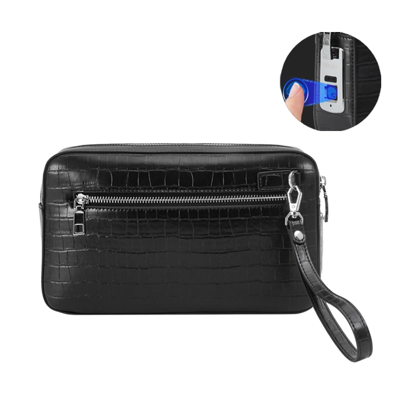 Portable Black Mens Business Anti-Theft Fingerprint Lock Clutch Bag